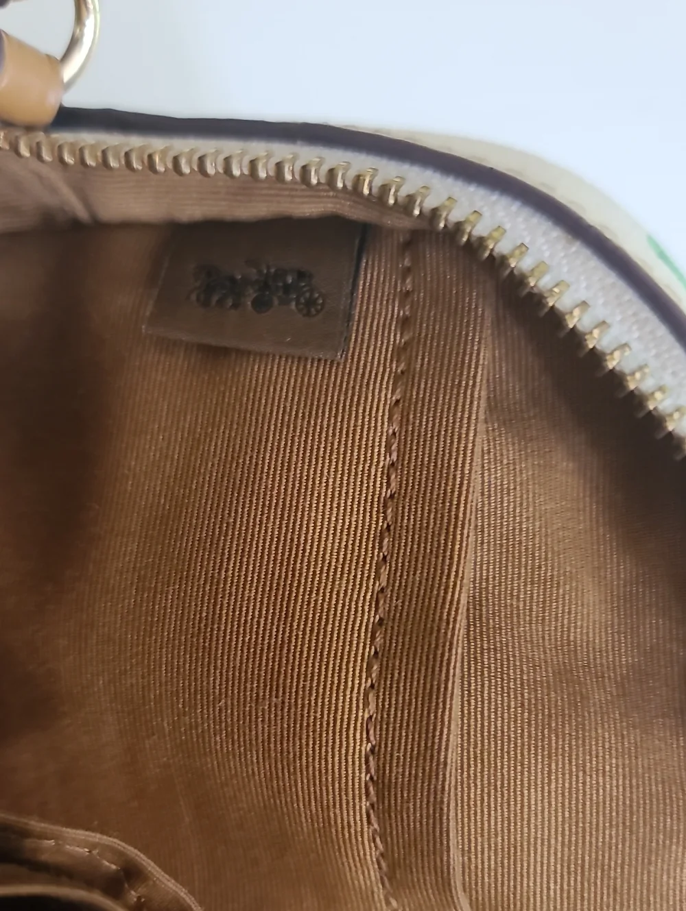 Coach White Crossbody with Green Lemon Motif and Tan Strap